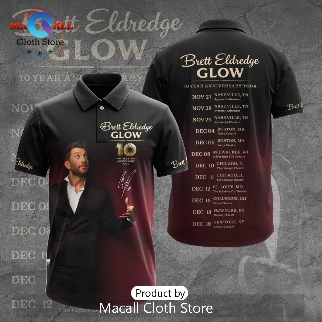 Brett Eldredge Glow 10th Anniversary Tour Polo Shirt Brett Eldredge Glow 10th Anniversary Tour Polo Shirt