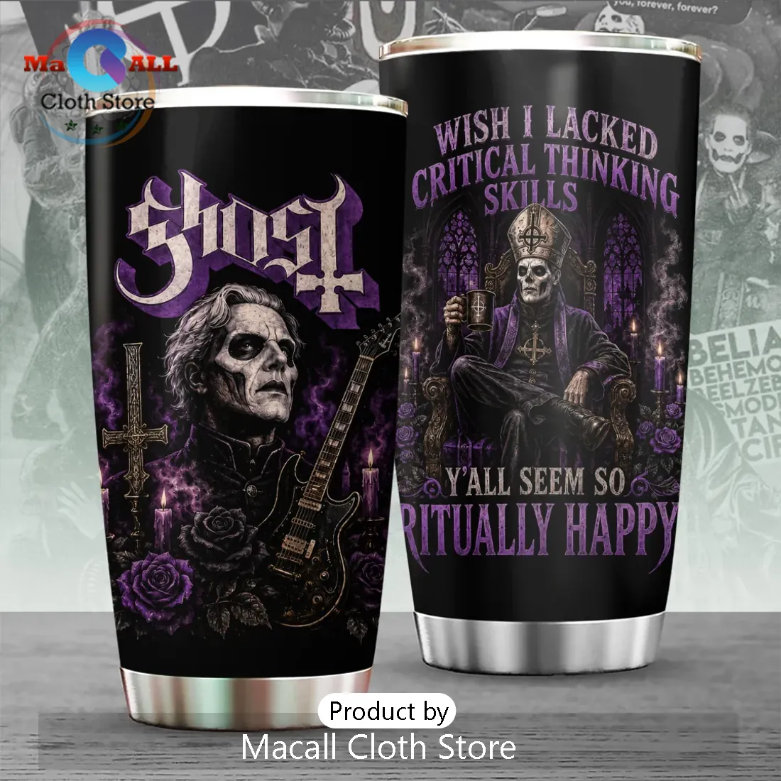Ghost Band Ritual Quote Purple Stainless Steel Tumbler Ghost Band Ritual Quote Purple Stainless Steel Tumbler