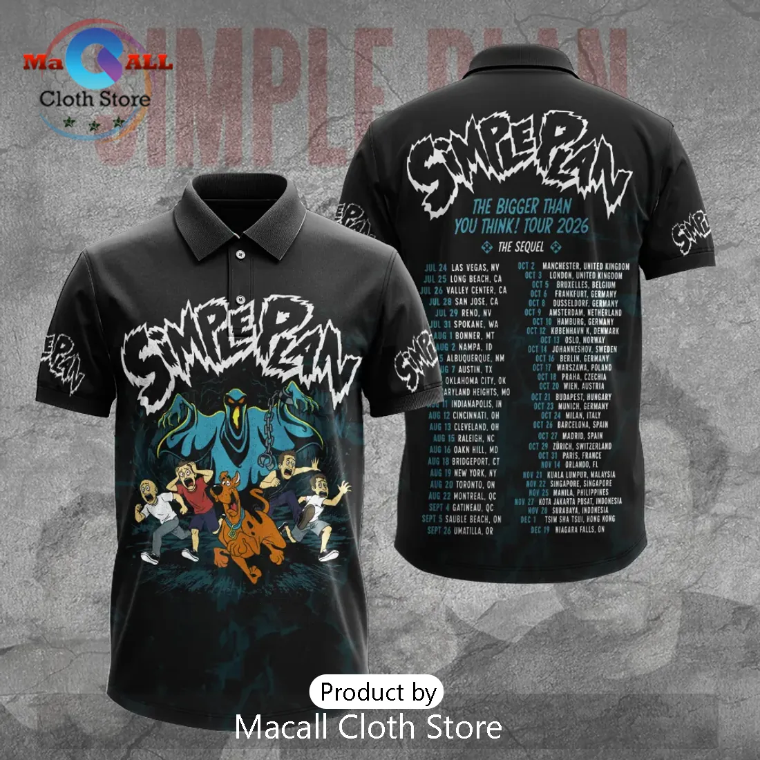 Simple Plan Scooby-Doo Tour 2026 Black Polo Shirt Simple Plan Scooby-Doo Tour 2026 Black Polo Shirt