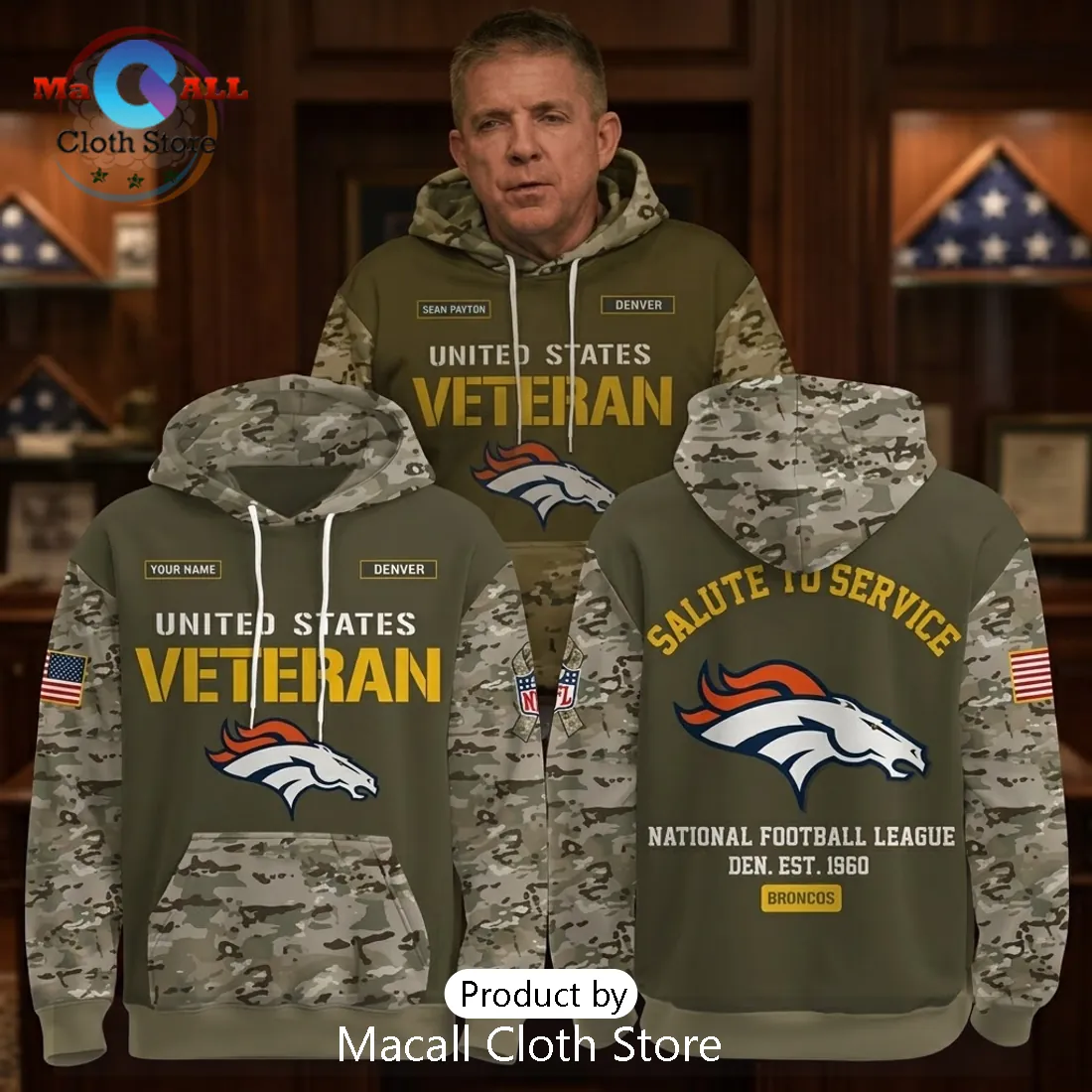 Denver Broncos Veteran Salute to Service Camo Hoodie Denver Broncos Veteran Salute to Service Camo Hoodie