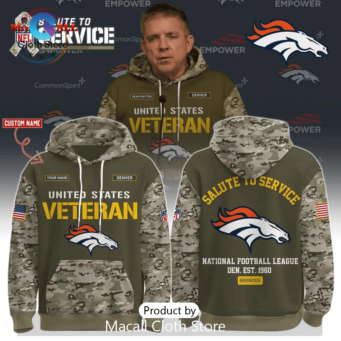 Denver Broncos Veteran Salute to Service Camo Hoodie Denver Broncos Veteran Salute to Service Camo Hoodie