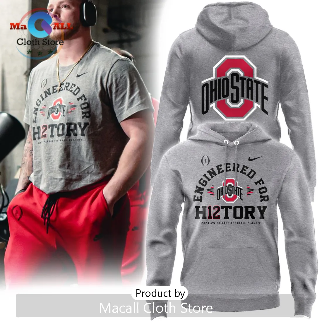 Ohio State Buckeyes 2024 Engineered For History Gray Hoodie Ohio State Buckeyes 2024 Engineered For History Gray Hoodie