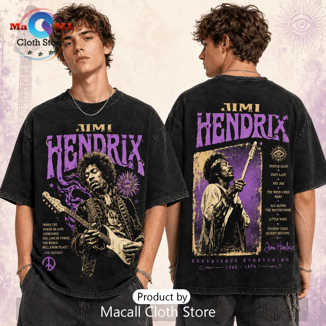 Jimi Hendrix Psychedelic Rock Black T-Shirt Jimi Hendrix Psychedelic Rock Black T-Shirt