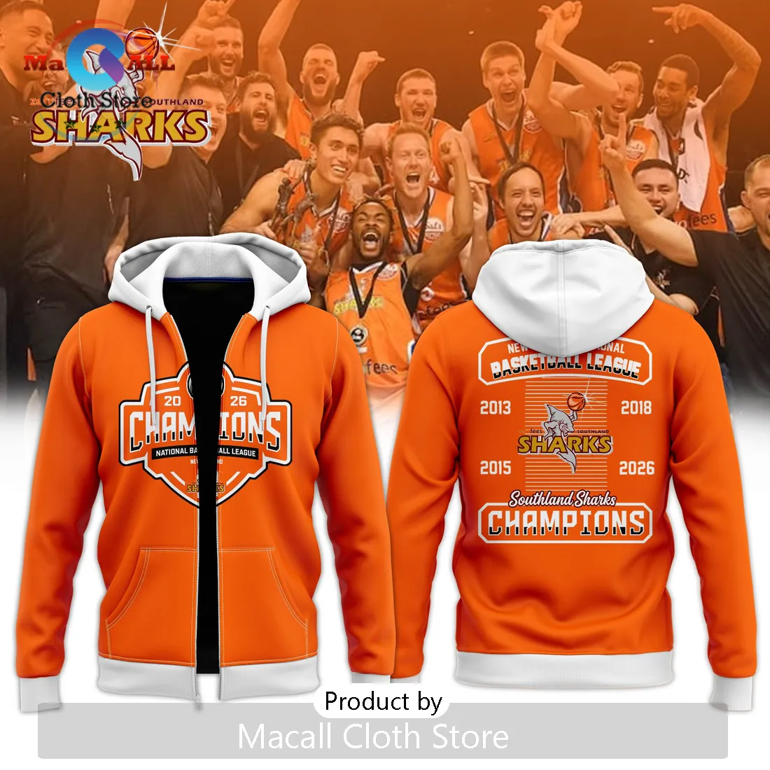 Southland Sharks 2026 Champions Orange Hoodie Southland Sharks 2026 Champions Orange Hoodie