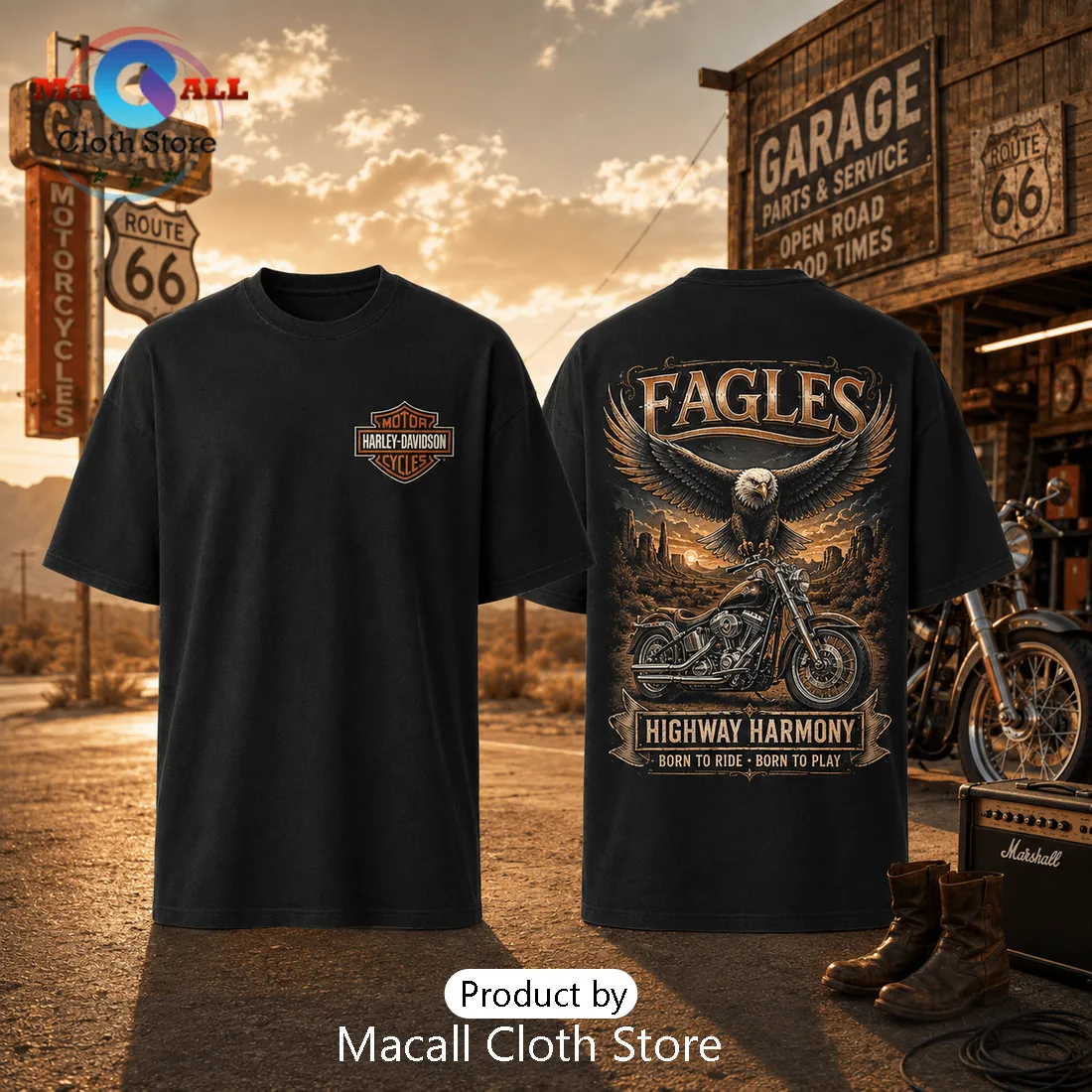 Philadelphia Eagles Motorcycle Eagle Road Trip Black T-Shirt