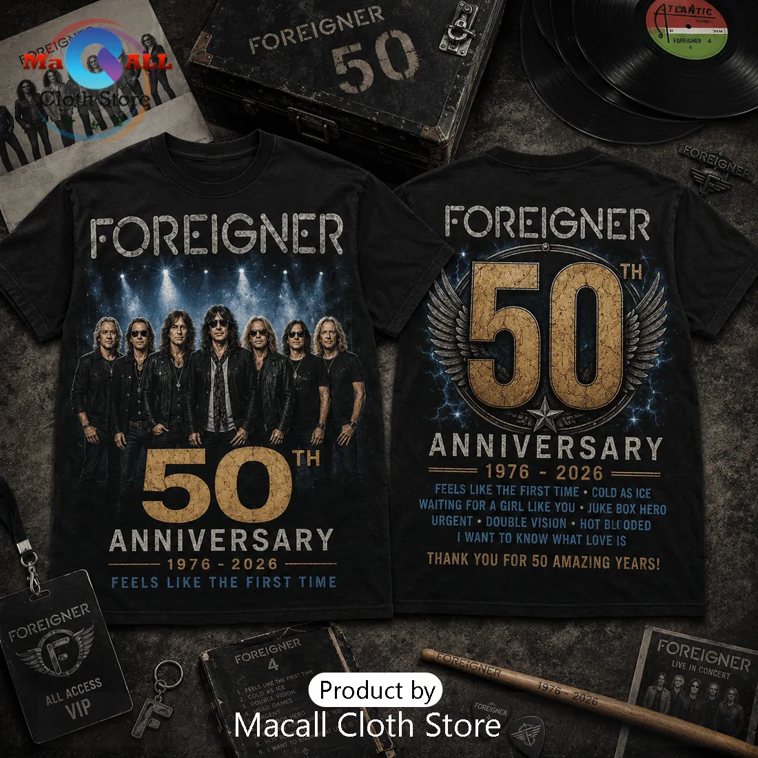 Foreigner Band 50th Anniversary Black T-Shirt Foreigner Band 50th Anniversary Black T-Shirt