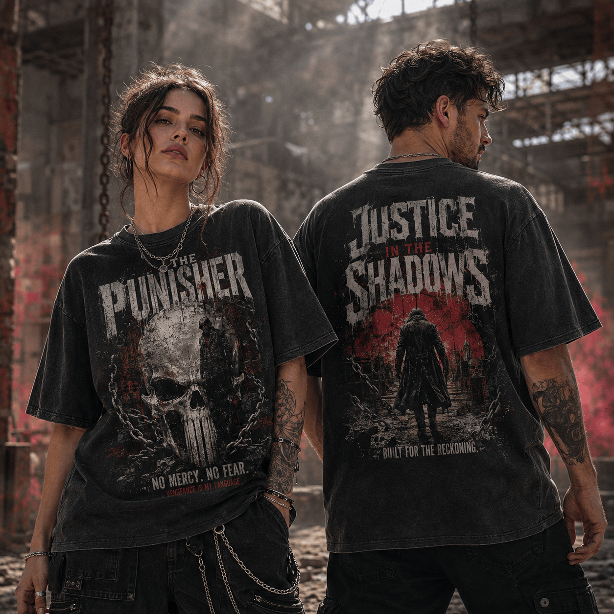 The Punisher Justice In The Shadows Vintage Wash T-Shirt The Punisher Justice In The Shadows Vintage Wash T-Shirt