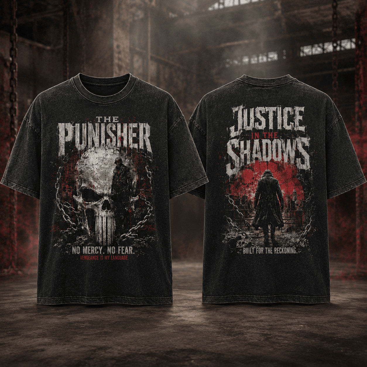 The Punisher Justice In The Shadows Vintage Wash T-Shirt The Punisher Justice In The Shadows Vintage Wash T-Shirt