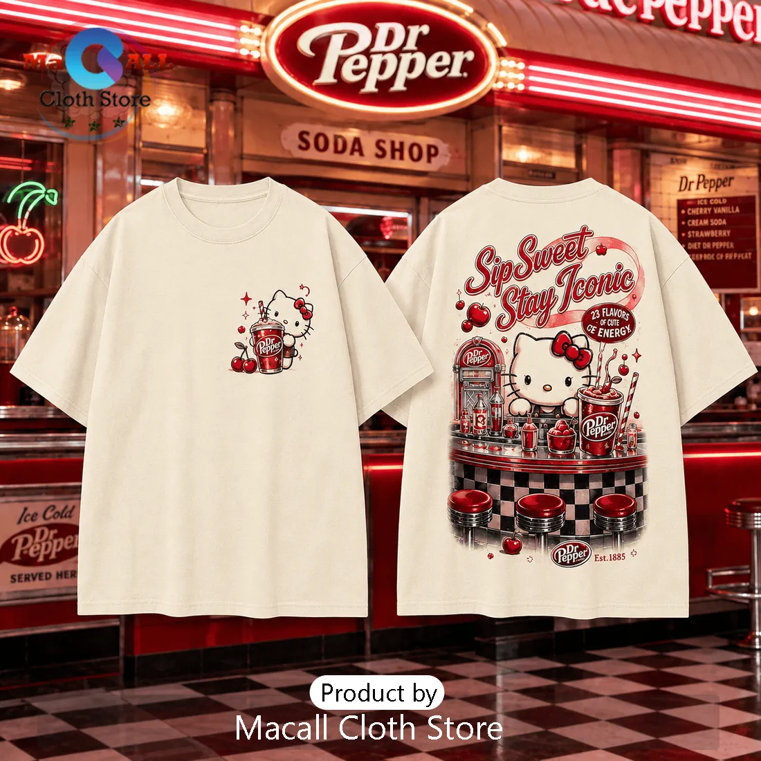 Hello Kitty x Dr Pepper Sip Sweet Iconic Cream T-Shirt Hello Kitty x Dr Pepper Sip Sweet Iconic Cream T-Shirt