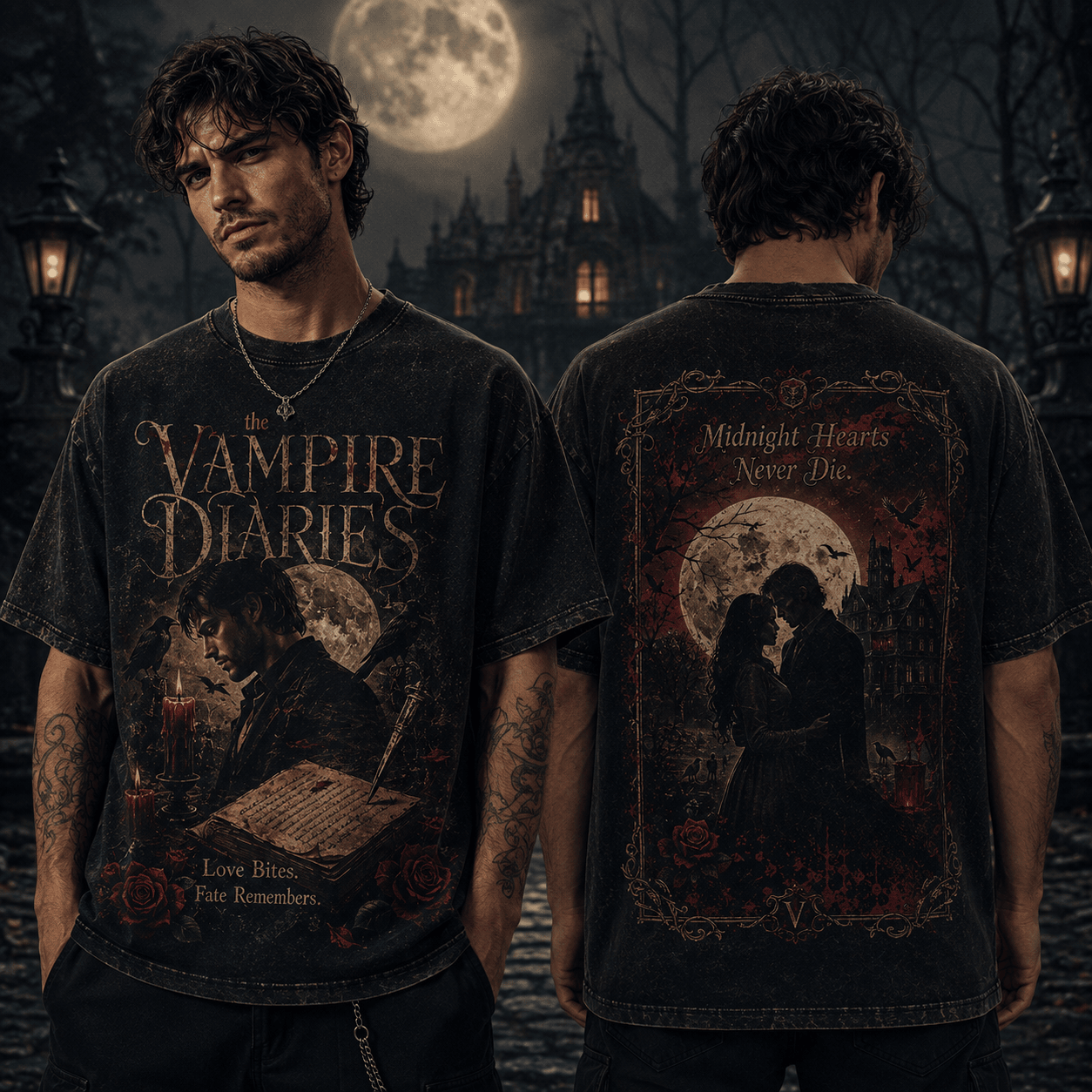 The Vampire Diaries Midnight Hearts Never Die T-Shirt The Vampire Diaries Midnight Hearts Never Die T-Shirt