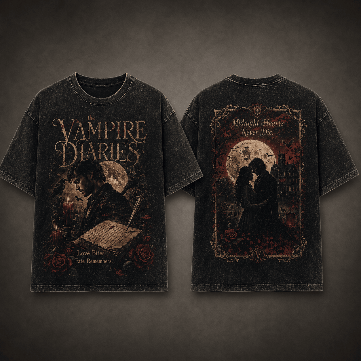 The Vampire Diaries Midnight Hearts Never Die T-Shirt The Vampire Diaries Midnight Hearts Never Die T-Shirt