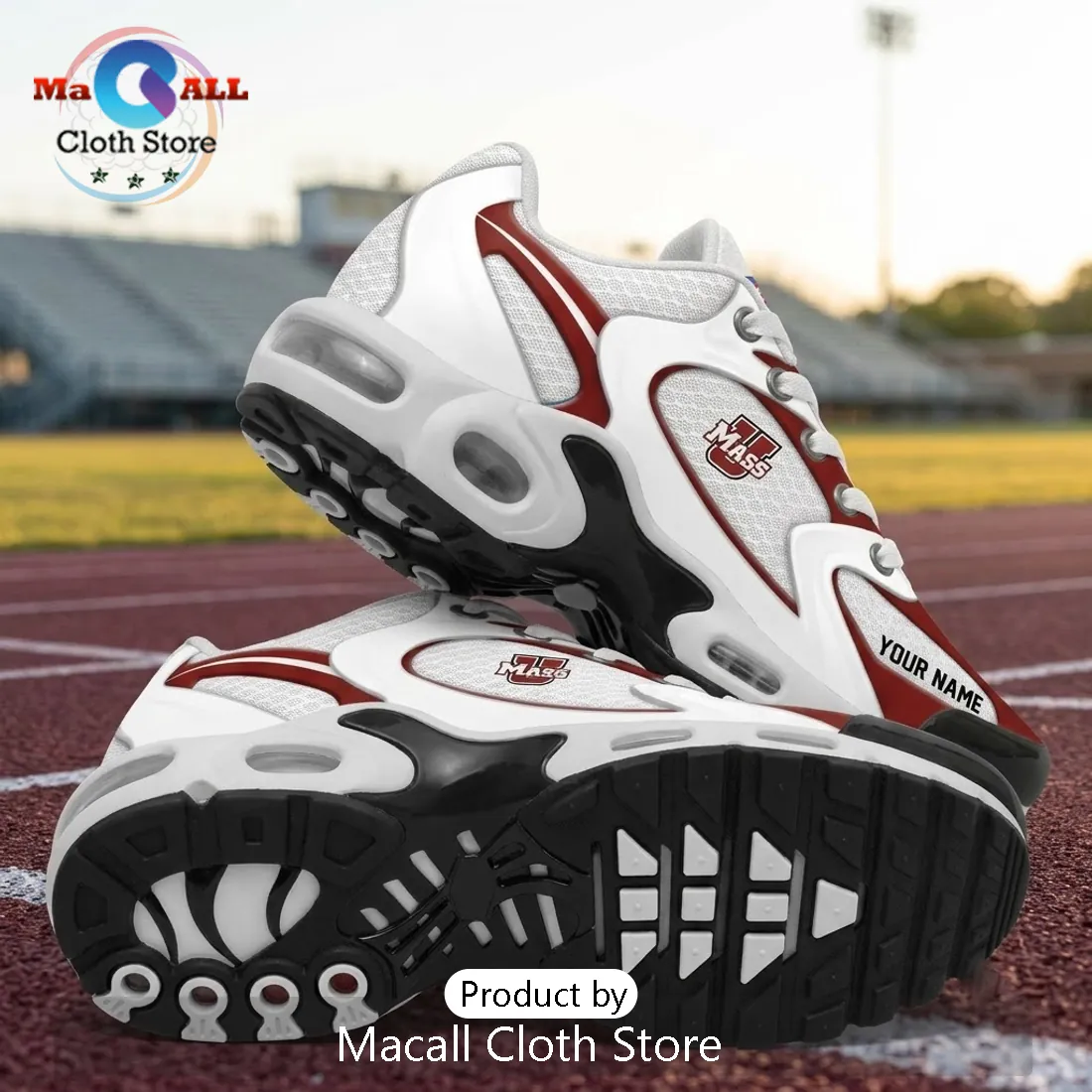 University of Massachusetts Amherst White Red Personalized Sneakers University of Massachusetts Amherst White Red Personalized Sneakers