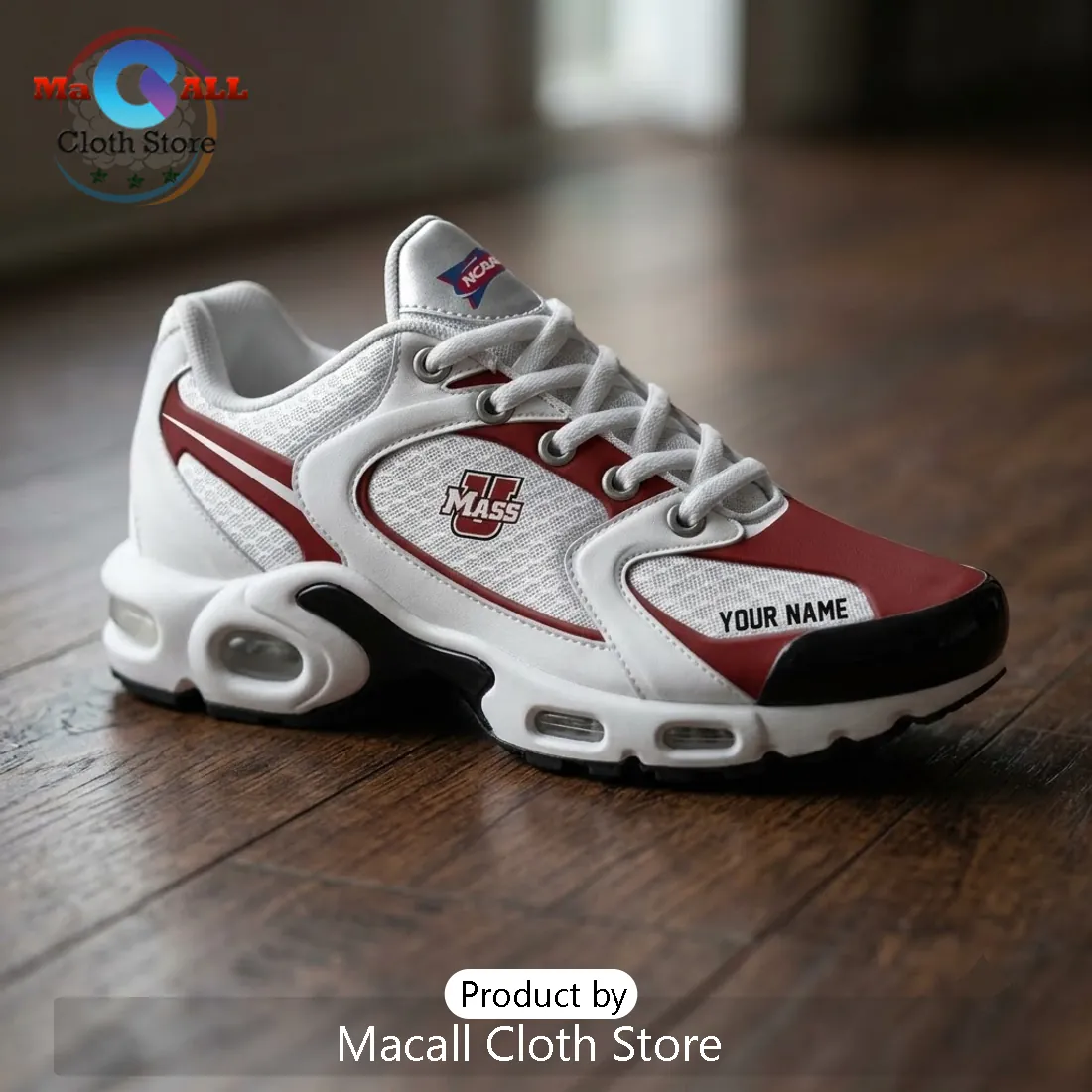 University of Massachusetts Amherst White Red Personalized Sneakers University of Massachusetts Amherst White Red Personalized Sneakers