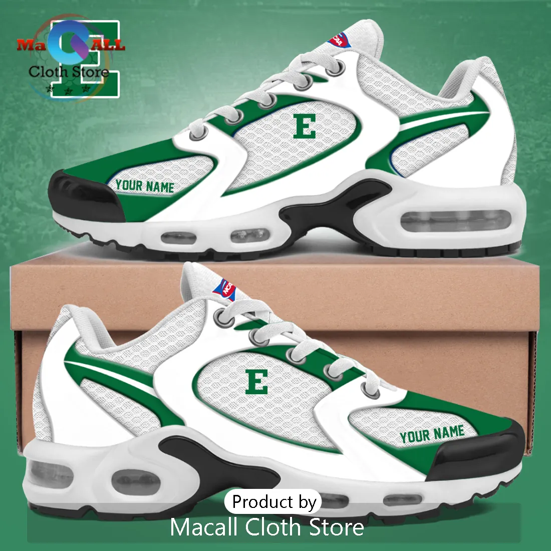 Eastern Michigan Eagles Green White Custom Athletic Sneakers Eastern Michigan Eagles Green White Custom Athletic Sneakers