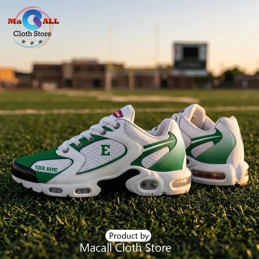 Eastern Michigan Eagles Green White Custom Athletic Sneakers Eastern Michigan Eagles Green White Custom Athletic Sneakers