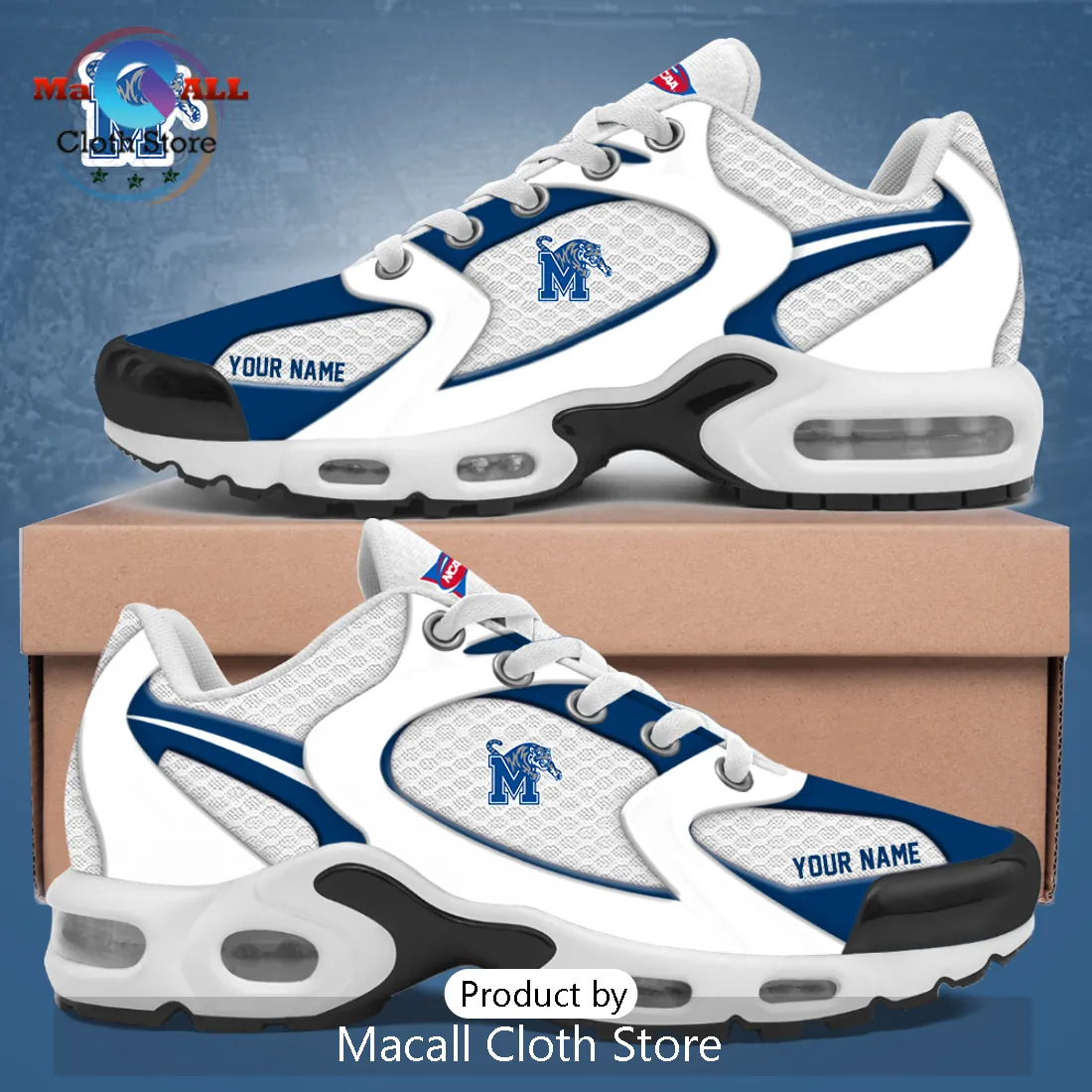 Memphis Tigers 2026 Personalized Navy White Air Sneakers Memphis Tigers 2026 Personalized Navy White Air Sneakers