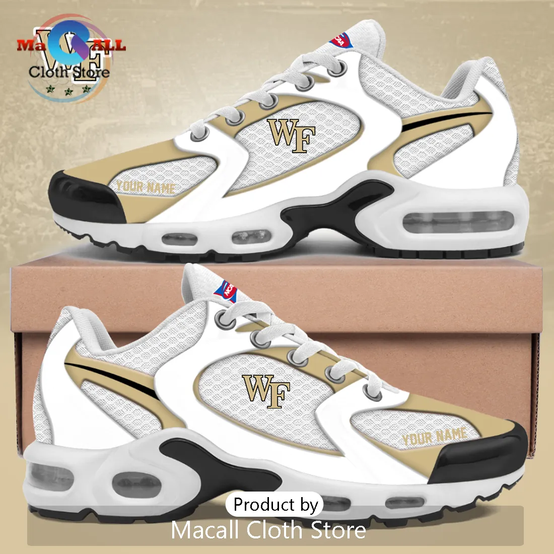 Wake Forest Demon Deacons Personalized Gold Air Max Sneakers Wake Forest Demon Deacons Personalized Gold Air Max Sneakers