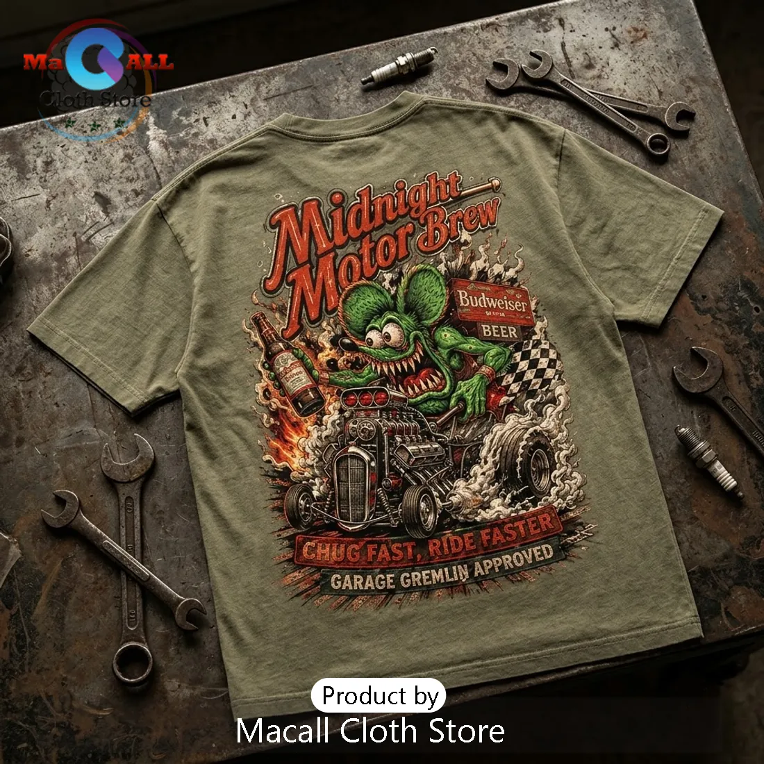 Rat Fink Budweiser Midnight Motor Brew Vintage T-Shirt Rat Fink Budweiser Midnight Motor Brew Vintage T-Shirt