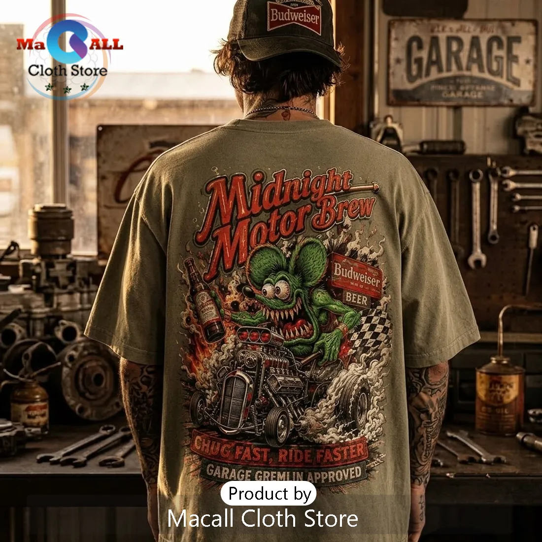 Rat Fink Budweiser Midnight Motor Brew Vintage T-Shirt Rat Fink Budweiser Midnight Motor Brew Vintage T-Shirt