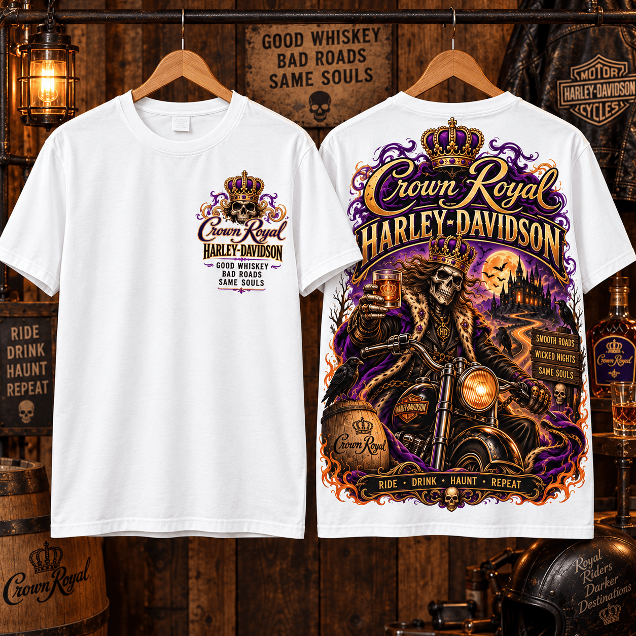 Crown Royal Harley-Davidson Skeleton Rider White T-Shirt Crown Royal Harley-Davidson Skeleton Rider White T-Shirt