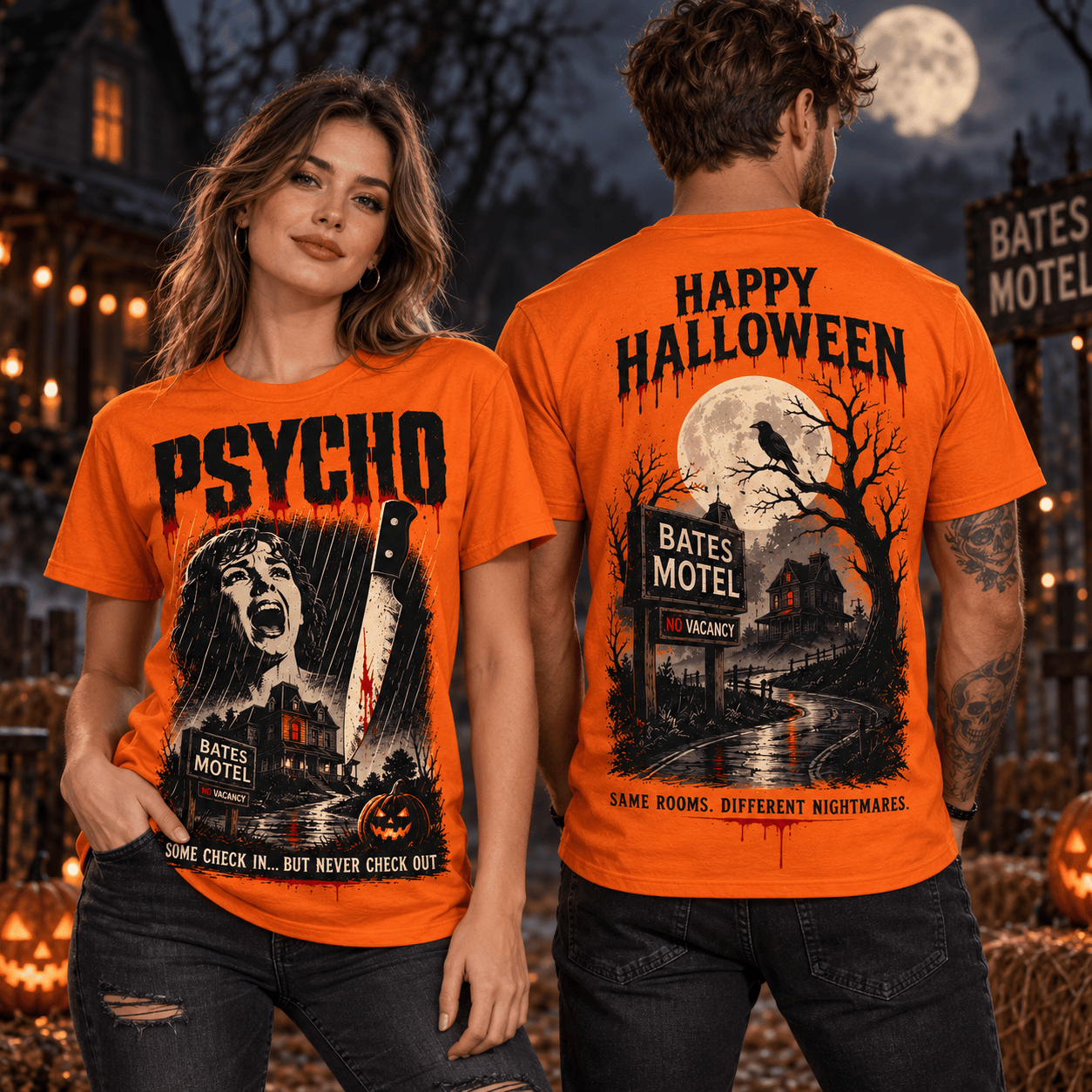 Psycho Bates Motel Orange Halloween T-Shirt Psycho Bates Motel Orange Halloween T-Shirt