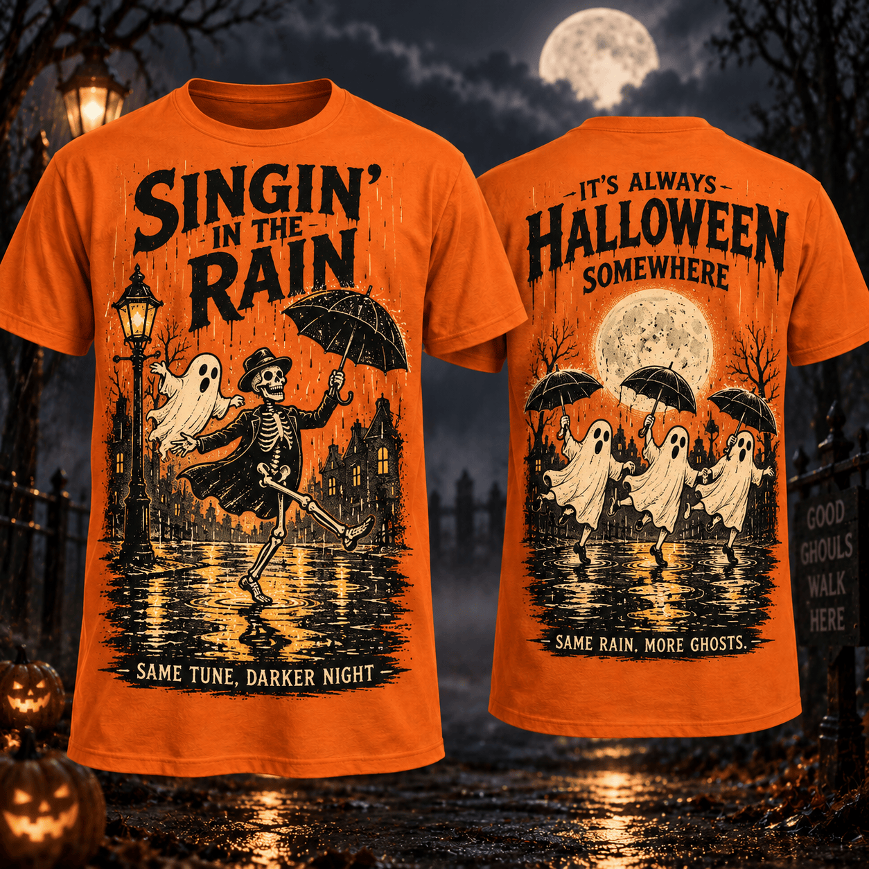 Singin In The Rain Skeleton Orange Halloween T-Shirt Singin In The Rain Skeleton Orange Halloween T-Shirt