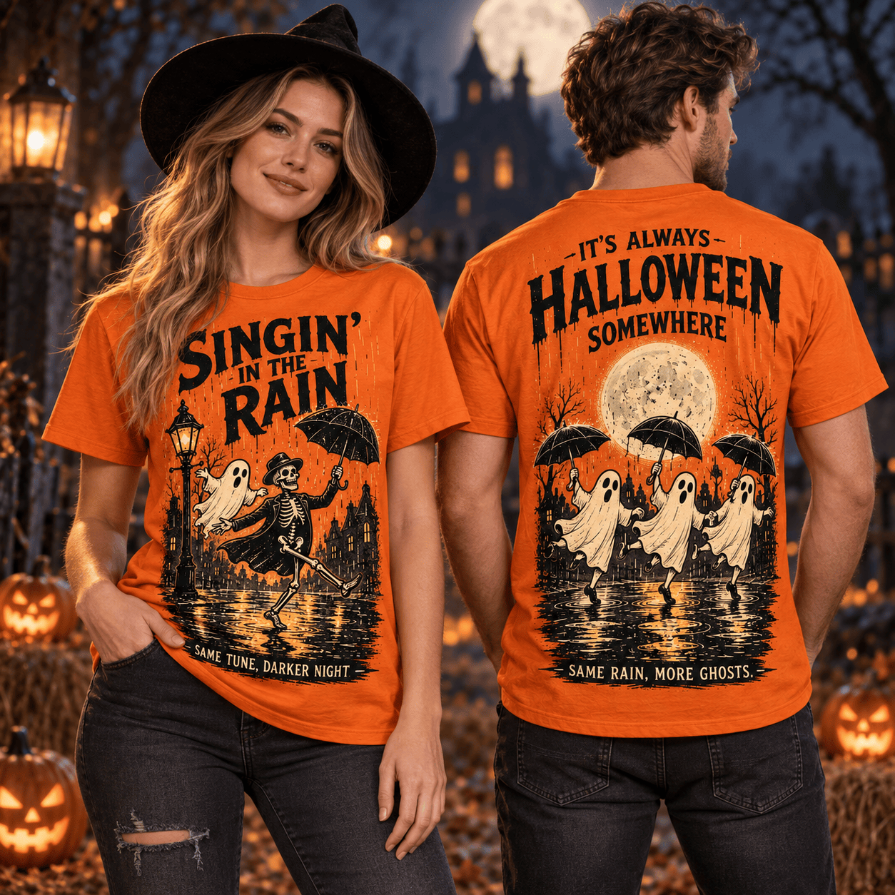 Singin In The Rain Skeleton Orange Halloween T-Shirt Singin In The Rain Skeleton Orange Halloween T-Shirt