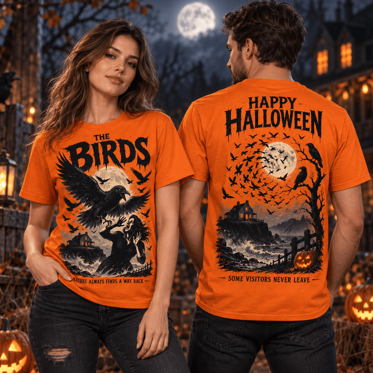 The Birds Raven Halloween Orange T-Shirt The Birds Raven Halloween Orange T-Shirt