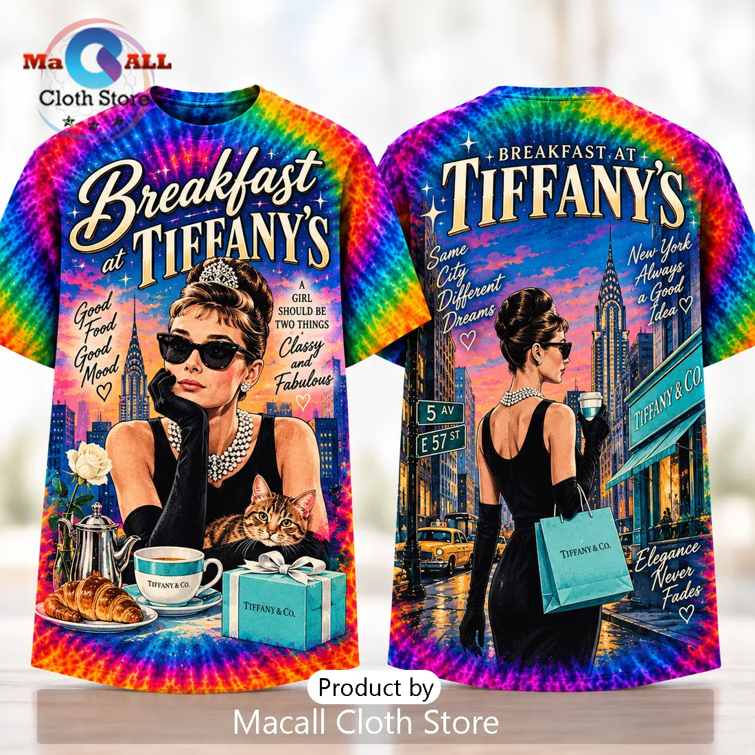 Audrey Hepburn Breakfast at Tiffany’s Tie Dye Shirt Audrey Hepburn Breakfast at Tiffany’s Tie Dye Shirt