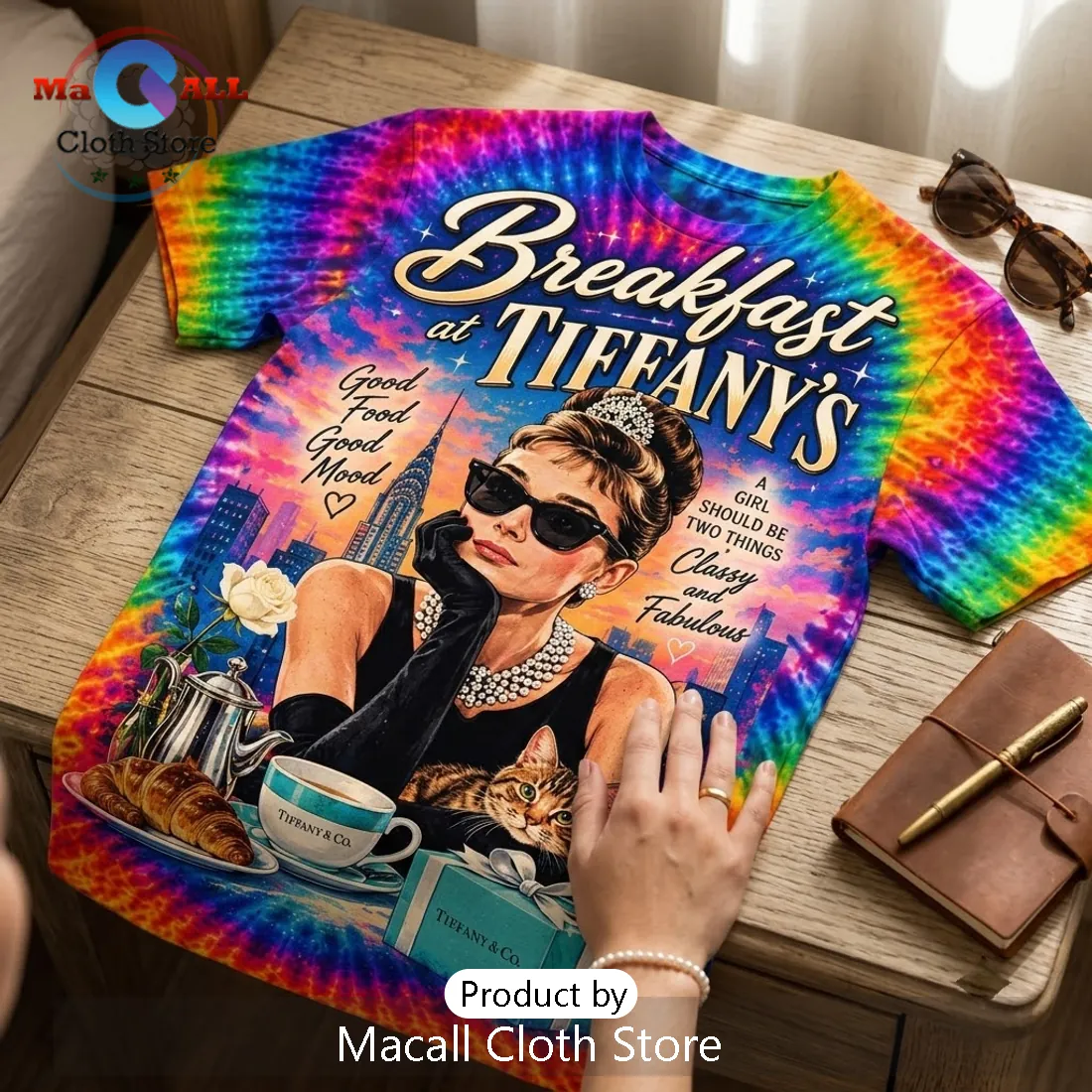 Audrey Hepburn Breakfast at Tiffany’s Tie Dye Shirt Audrey Hepburn Breakfast at Tiffany’s Tie Dye Shirt