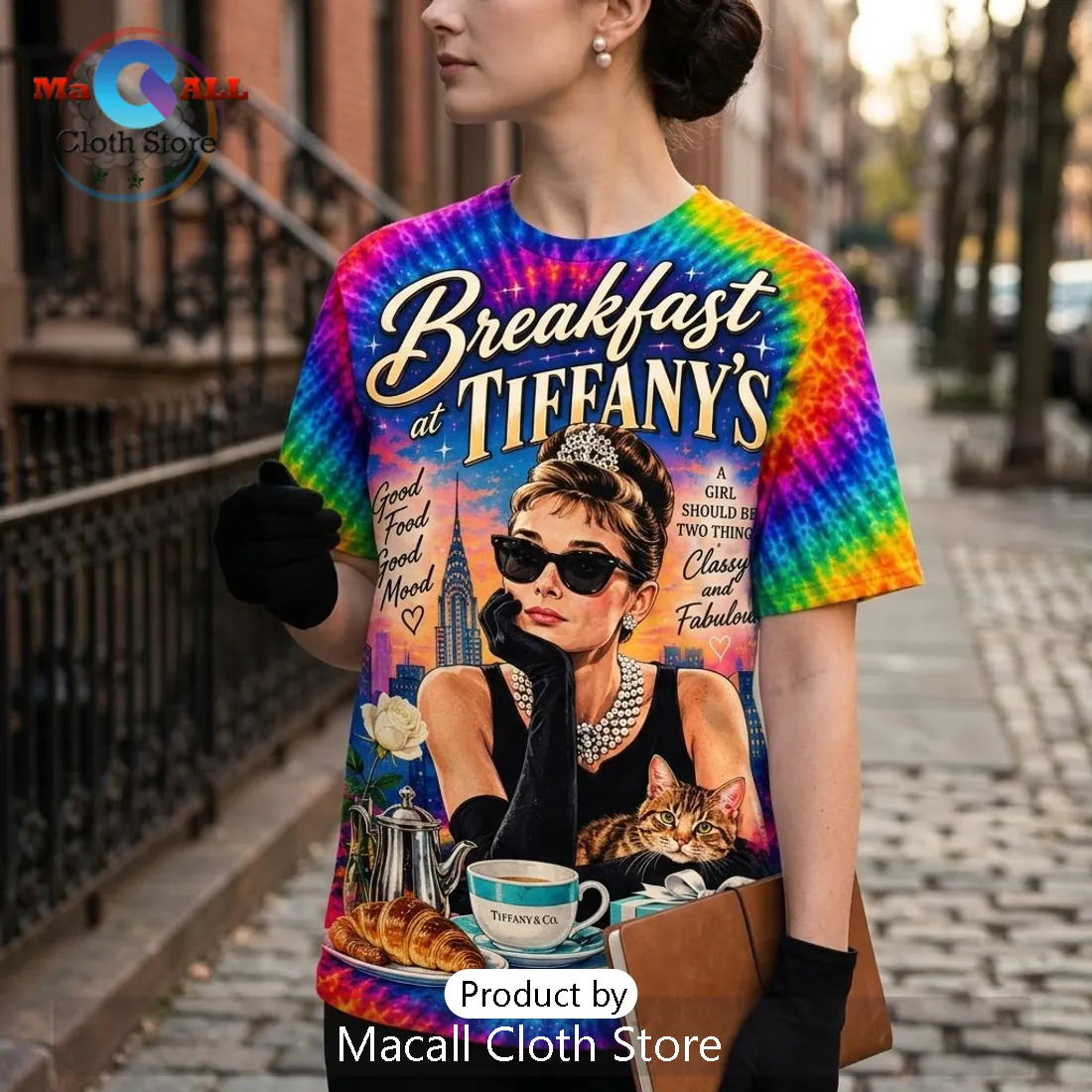 Audrey Hepburn Breakfast at Tiffany’s Tie Dye Shirt Audrey Hepburn Breakfast at Tiffany’s Tie Dye Shirt