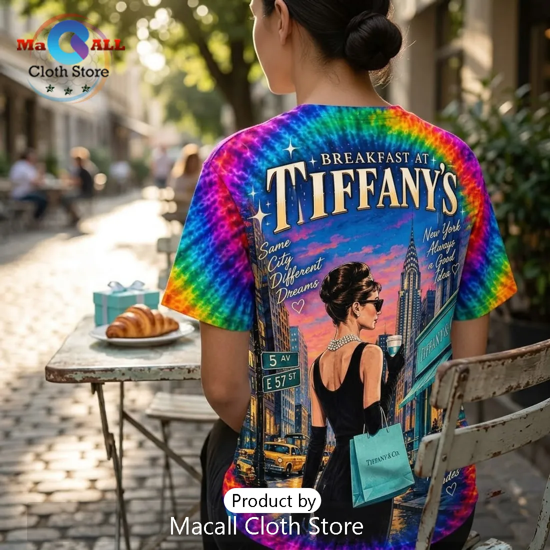 Audrey Hepburn Breakfast at Tiffany’s Tie Dye Shirt Audrey Hepburn Breakfast at Tiffany’s Tie Dye Shirt