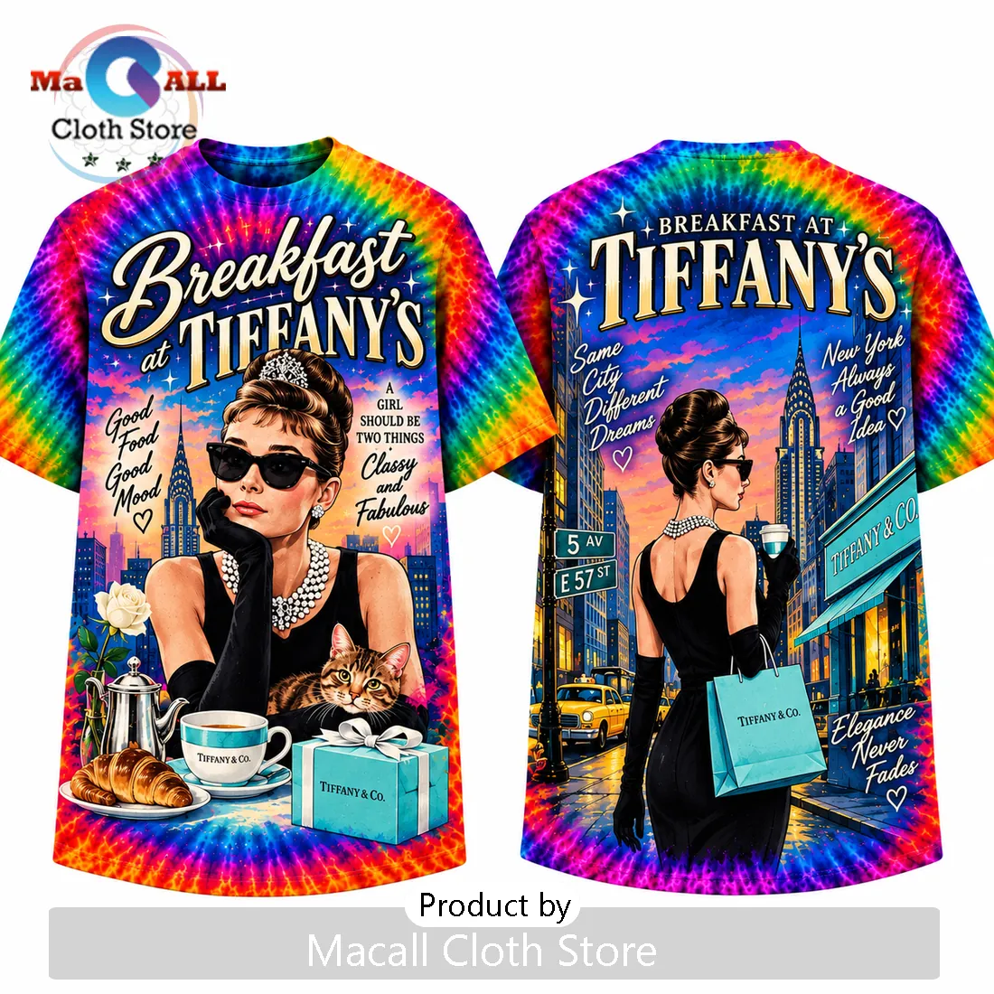 Audrey Hepburn Breakfast at Tiffany’s Tie Dye Shirt Audrey Hepburn Breakfast at Tiffany’s Tie Dye Shirt