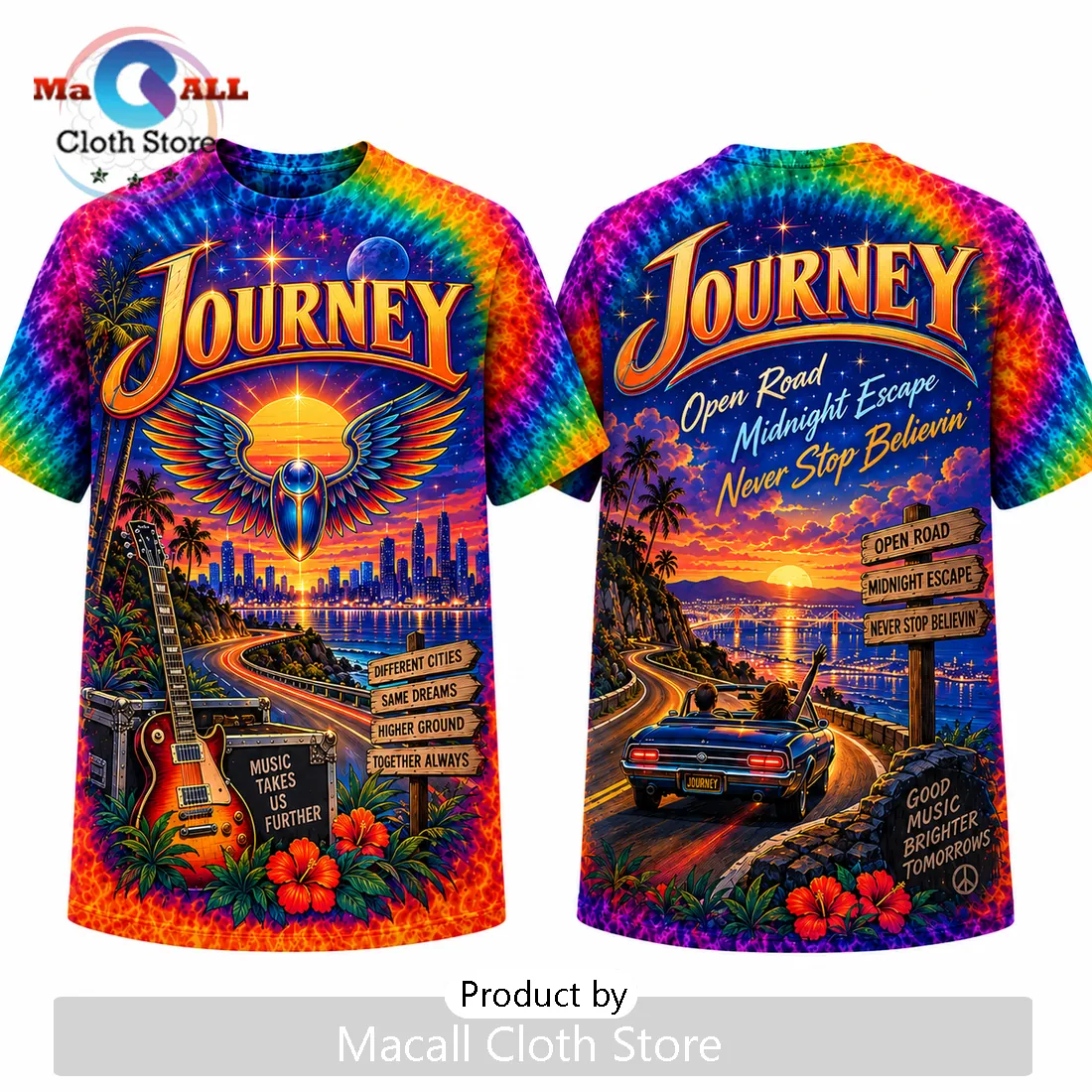 Journey Band Colorful Tie Dye Shirt Journey Band Colorful Tie Dye Shirt