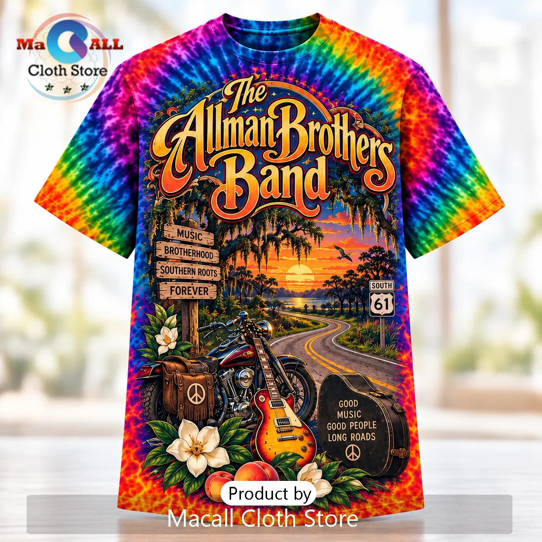The Allman Brothers Band Tie Dye Crewneck Shirt The Allman Brothers Band Tie Dye Crewneck Shirt