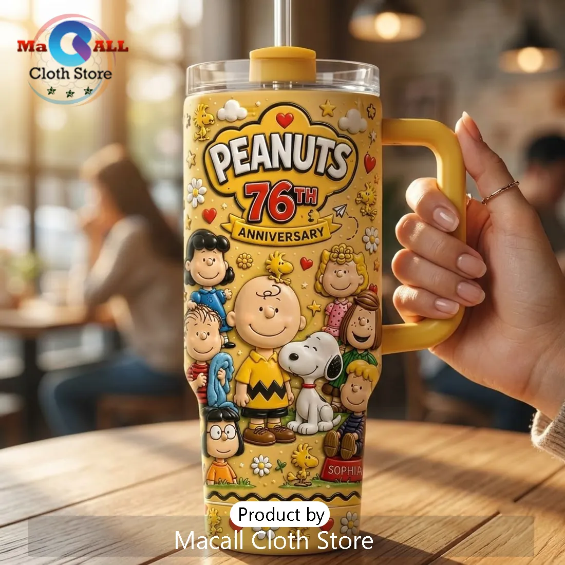 Peanuts 76th Anniversary Yellow 40oz Tumbler Cup Peanuts 76th Anniversary Yellow 40oz Tumbler Cup