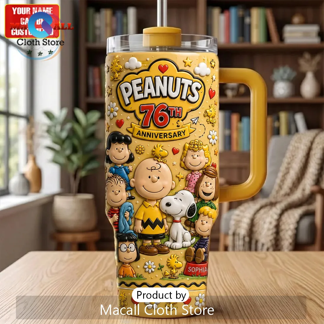 Peanuts 76th Anniversary Yellow 40oz Tumbler Cup Peanuts 76th Anniversary Yellow 40oz Tumbler Cup