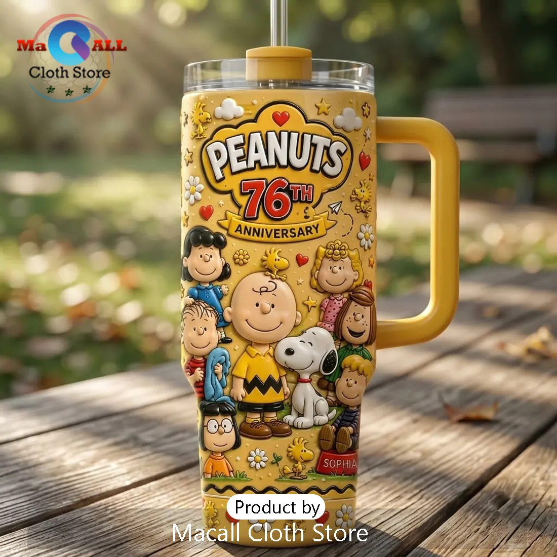 Peanuts 76th Anniversary Yellow 40oz Tumbler Cup Peanuts 76th Anniversary Yellow 40oz Tumbler Cup