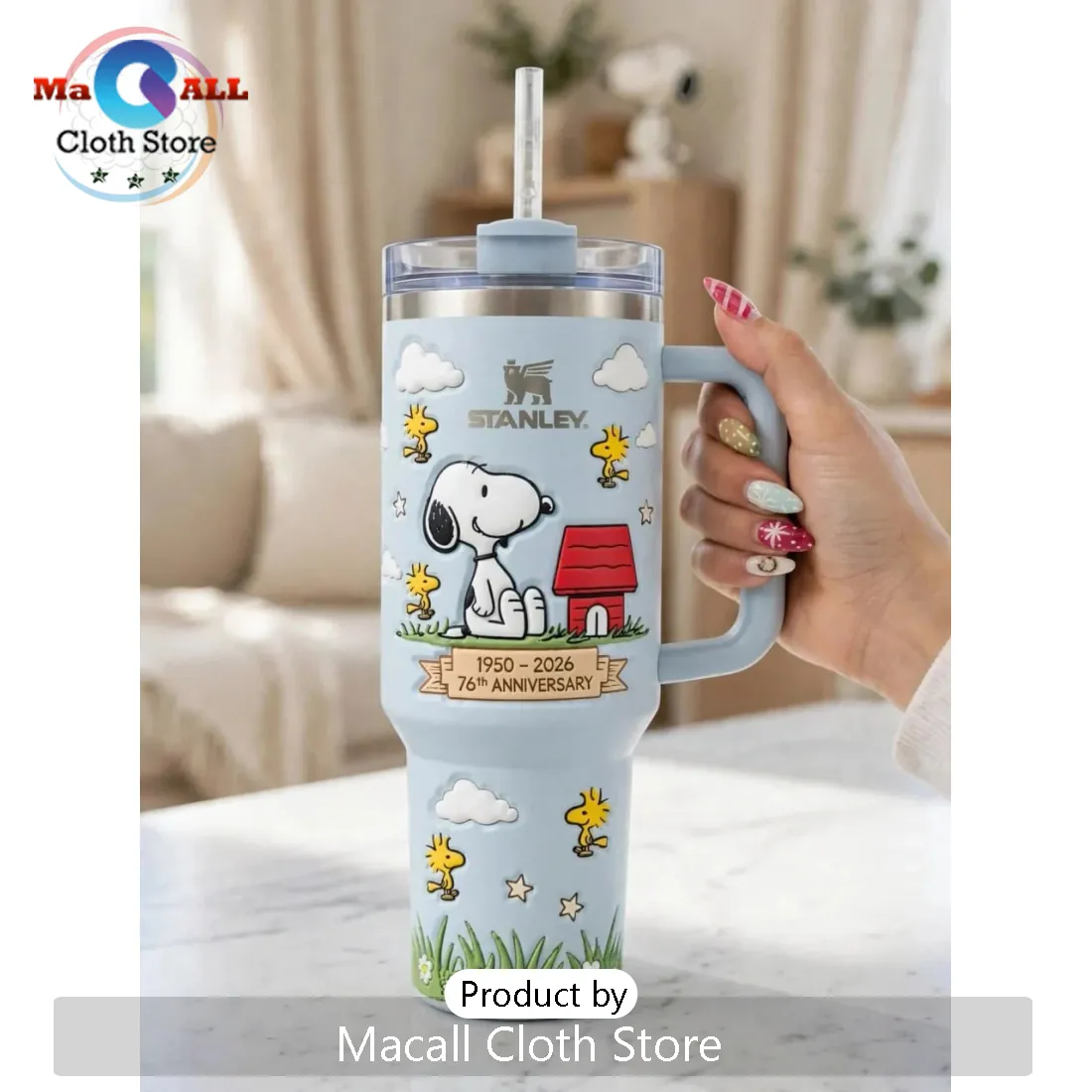 Snoopy Light Blue 76th Anniversary 40oz Stanley Tumbler Snoopy Light Blue 76th Anniversary 40oz Stanley Tumbler