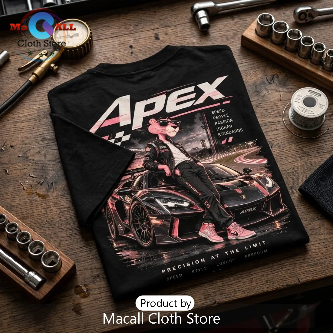 Apex Motorsports Pink Panther Black Shirt Apex Motorsports Pink Panther Black Shirt