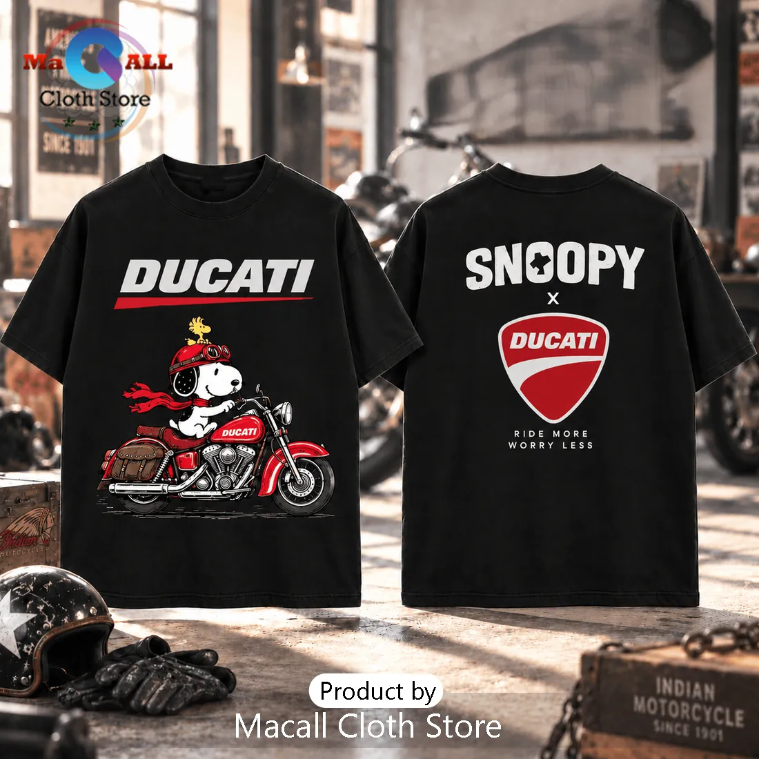 Snoopy x Ducati Motorcycle Rider T-Shirt Snoopy x Ducati Motorcycle Rider T-Shirt