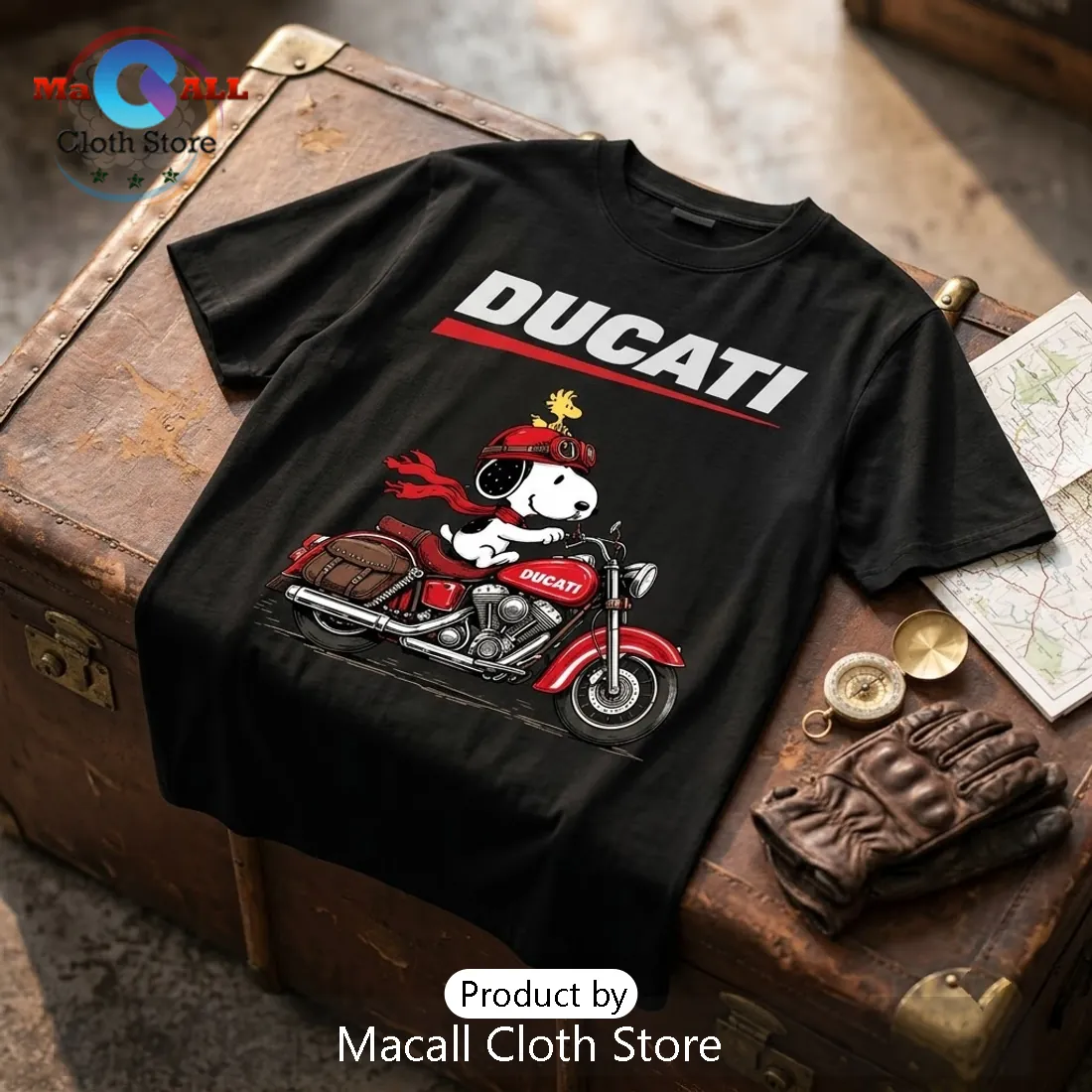 Snoopy x Ducati Motorcycle Rider T-Shirt Snoopy x Ducati Motorcycle Rider T-Shirt