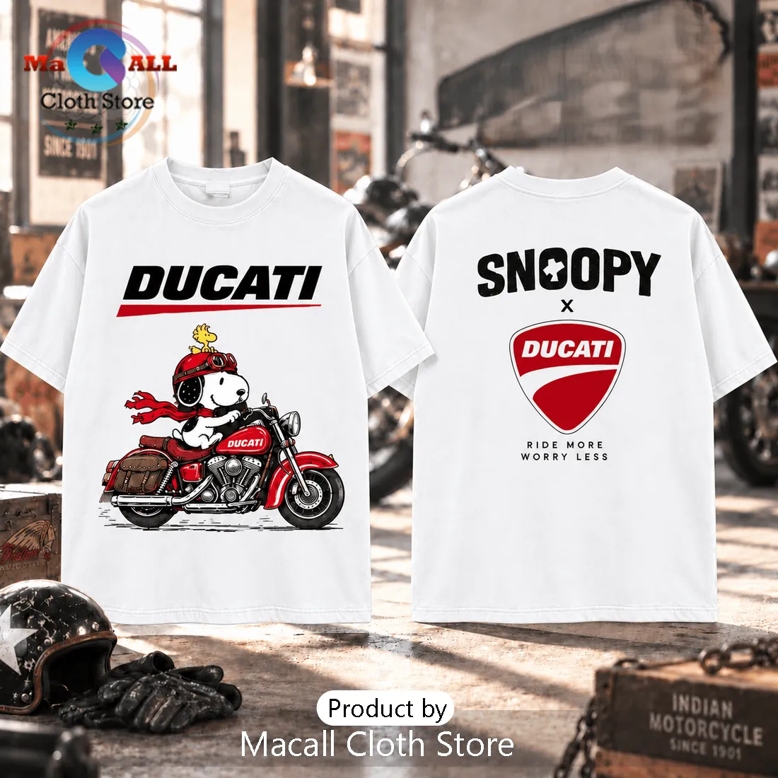 Snoopy x Ducati Motorcycle Rider T-Shirt Snoopy x Ducati Motorcycle Rider T-Shirt
