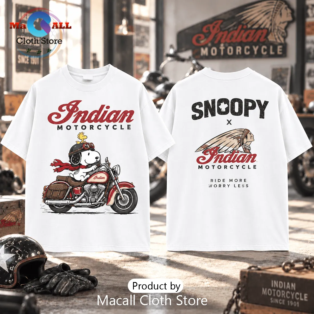 Premium Snoopy x Indian Motorcycle Shirt Premium Snoopy x Indian Motorcycle Shirt