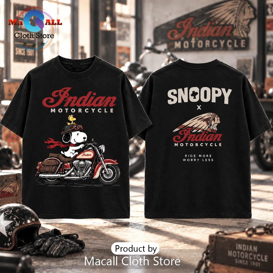 Premium Snoopy x Indian Motorcycle Shirt Premium Snoopy x Indian Motorcycle Shirt