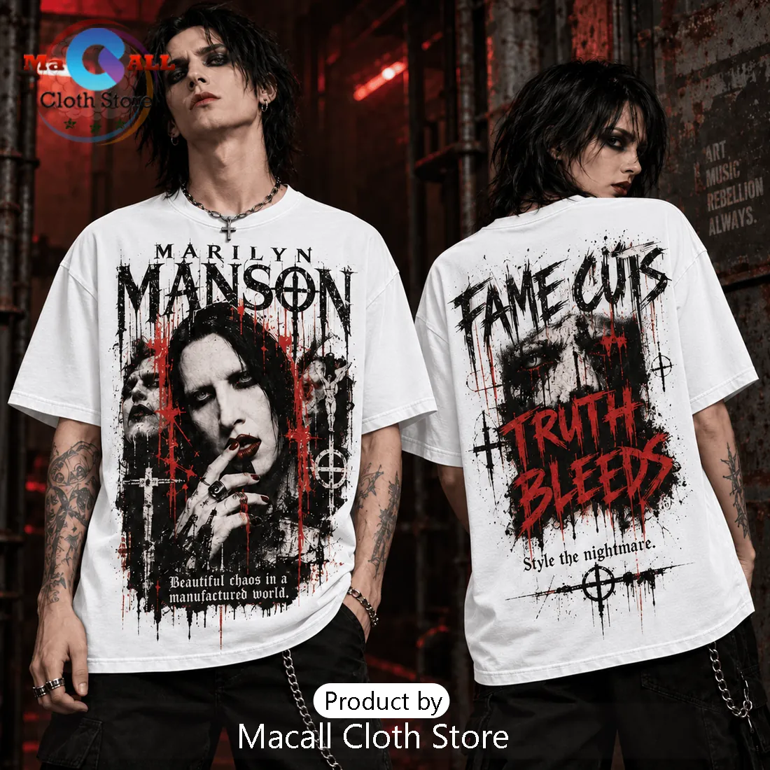 Marilyn Manson Fame Cuts Truth Bleeds T-Shirt
