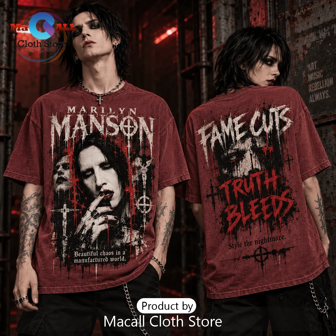 Marilyn Manson Fame Cuts Truth Bleeds T-Shirt