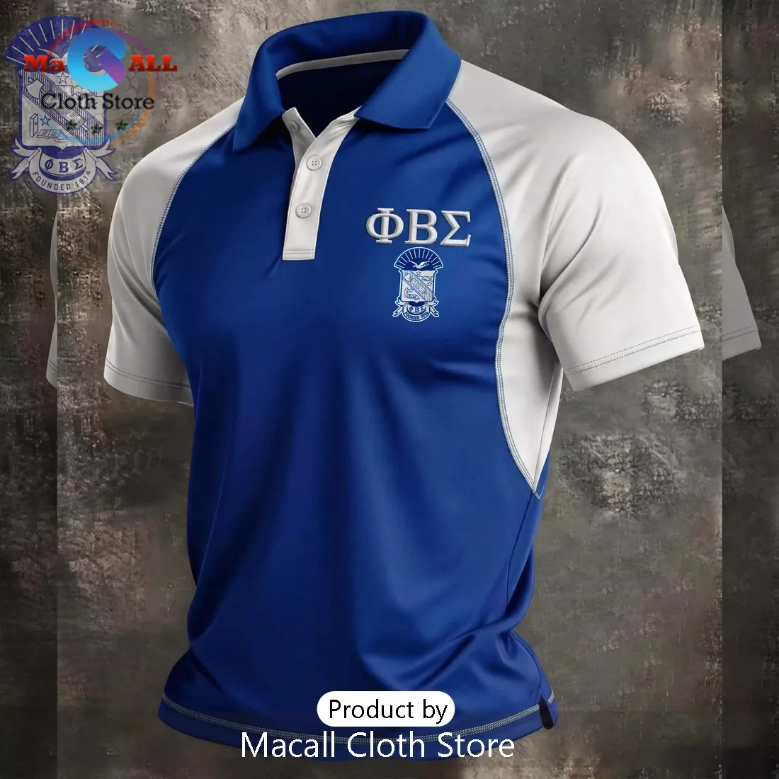 Men’s Phi Beta Sigma Blue and White Polo Shirt Men’s Phi Beta Sigma Blue and White Polo Shirt