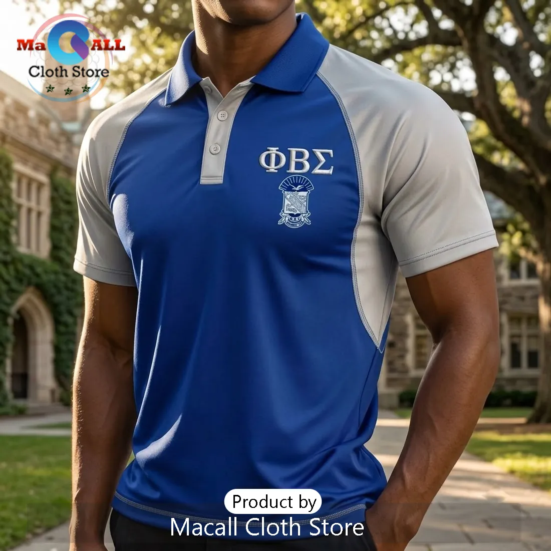 Men’s Phi Beta Sigma Blue and White Polo Shirt Men’s Phi Beta Sigma Blue and White Polo Shirt
