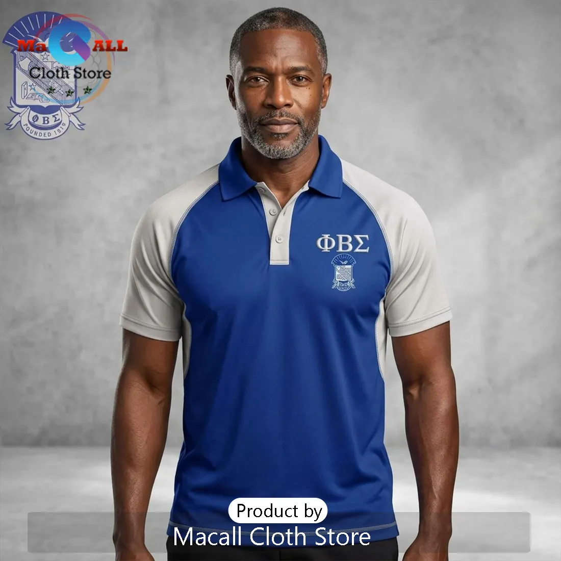 Men’s Phi Beta Sigma Blue and White Polo Shirt Men’s Phi Beta Sigma Blue and White Polo Shirt